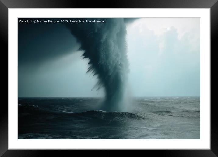 A tornado made of water over the ocean created with generative A Framed Mounted Print by Michael Piepgras