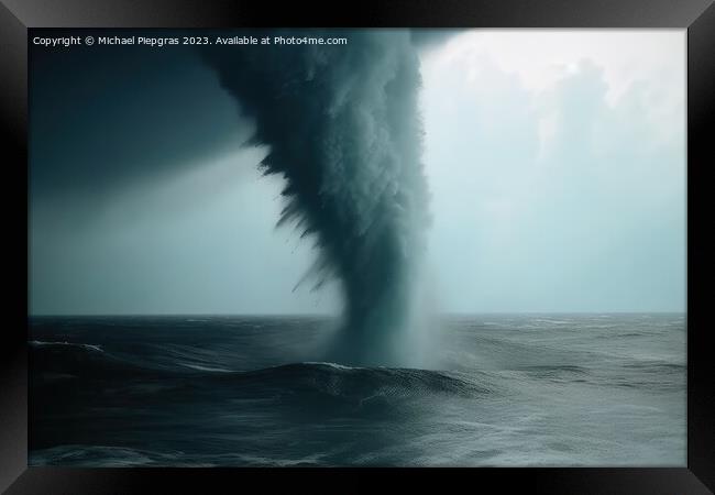 A tornado made of water over the ocean created with generative A Framed Print by Michael Piepgras