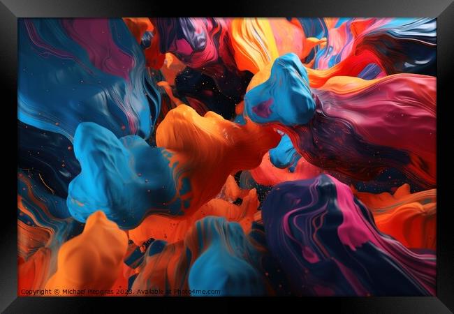 Abstract and fluid colors in different shades created with gener Framed Print by Michael Piepgras