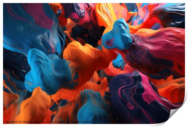 Abstract and fluid colors in different shades created with gener Print by Michael Piepgras