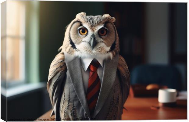 An Owl in a business outfit created with generative AI technolog Canvas Print by Michael Piepgras