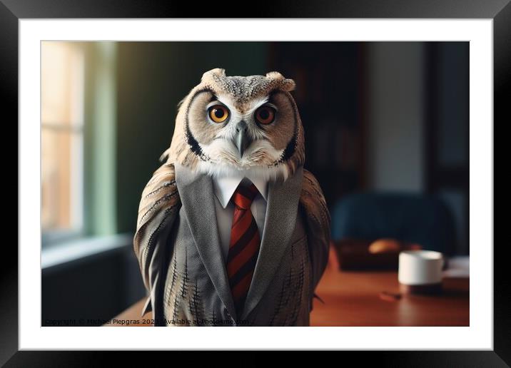 An Owl in a business outfit created with generative AI technolog Framed Mounted Print by Michael Piepgras