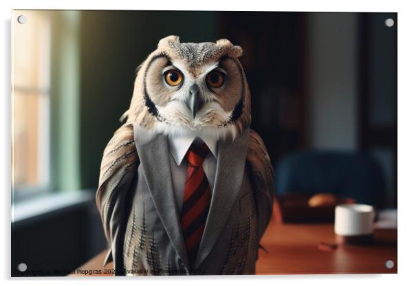 An Owl in a business outfit created with generative AI technolog Acrylic by Michael Piepgras