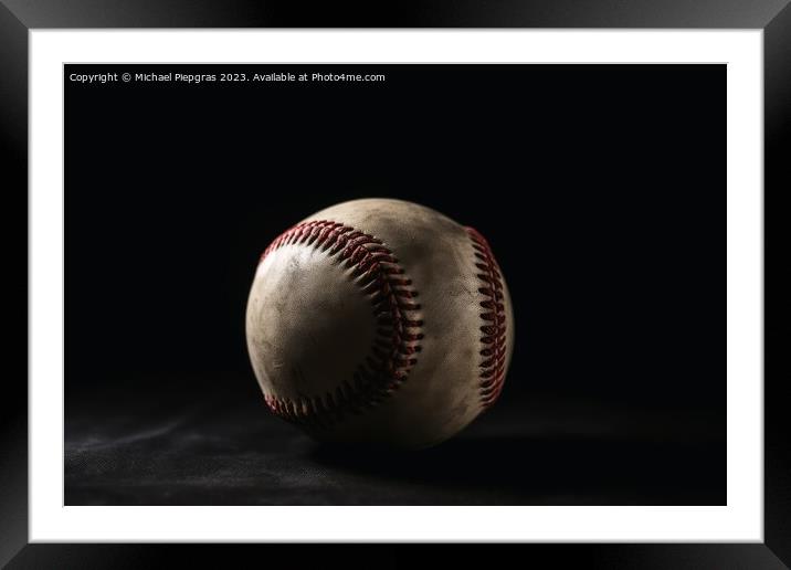Close up of a baseball with a playfield background created with  Framed Mounted Print by Michael Piepgras