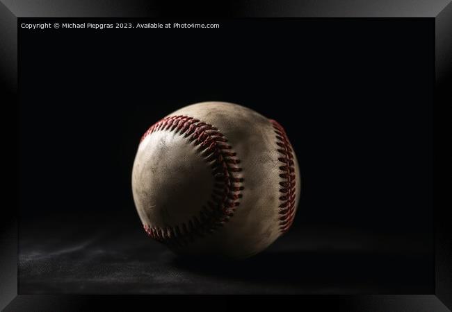 Close up of a baseball with a playfield background created with  Framed Print by Michael Piepgras