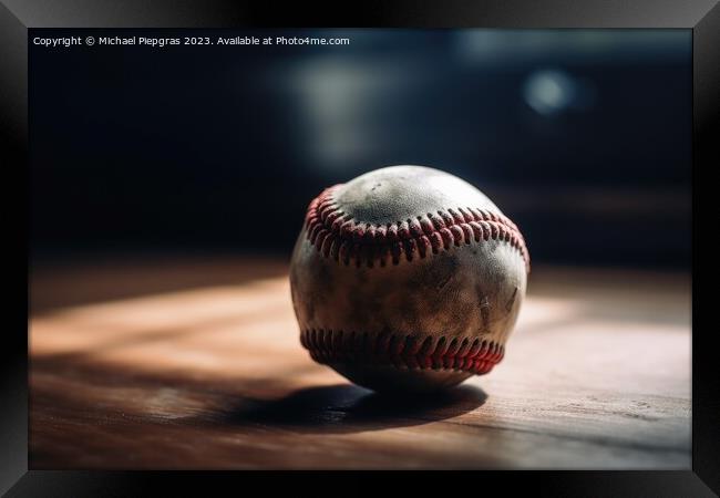 Close up of a baseball with a playfield background created with  Framed Print by Michael Piepgras