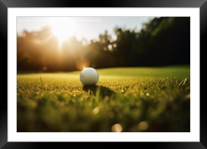 Close-up of a golf ball on the green created with generative AI  Framed Mounted Print by Michael Piepgras