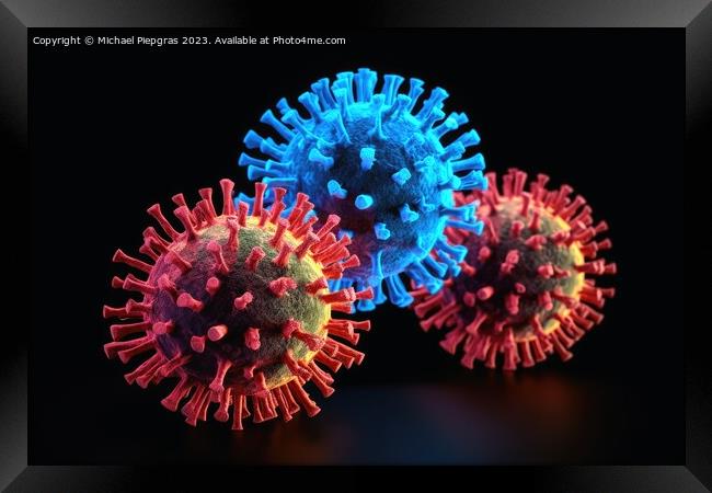 Corona virus macro shot of flu disease variant created with gene Framed Print by Michael Piepgras