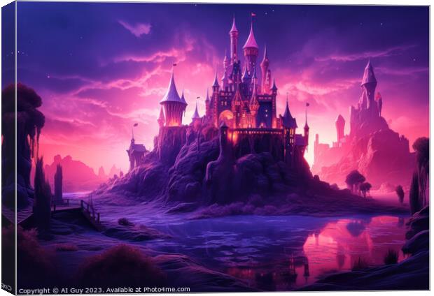 Fantasy Neon Castle Canvas Print by Craig Doogan Digital Art