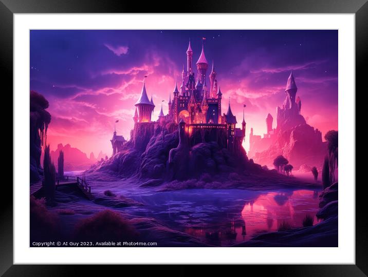 Fantasy Neon Castle Framed Mounted Print by Craig Doogan Digital Art