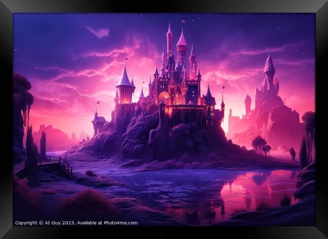 Fantasy Neon Castle Framed Print by Craig Doogan Digital Art