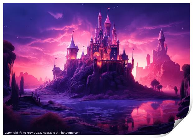 Fantasy Neon Castle Print by Craig Doogan Digital Art