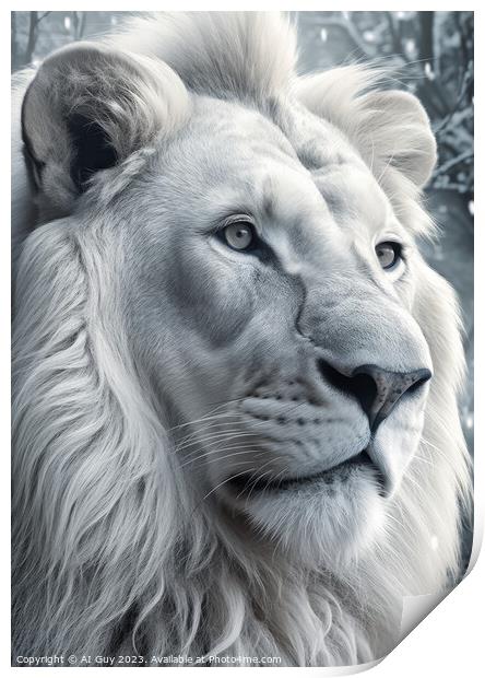 White Lion Portrait Print by Craig Doogan Digital Art