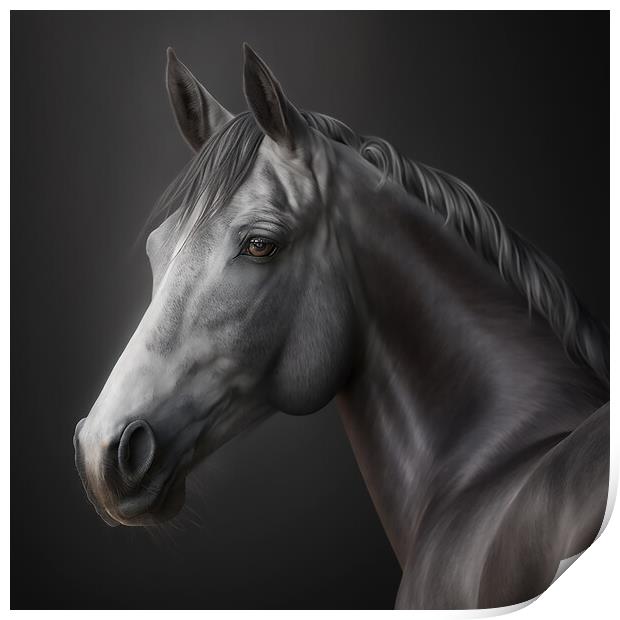 Grey Horse Portrait 1 Print by Picture Wizard