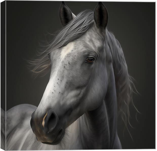 Grey Horse Portrait 2 Canvas Print by Picture Wizard