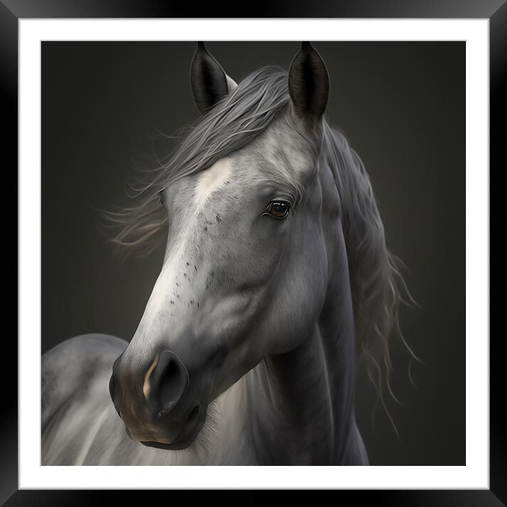 Grey Horse Portrait 2 Framed Mounted Print by Picture Wizard