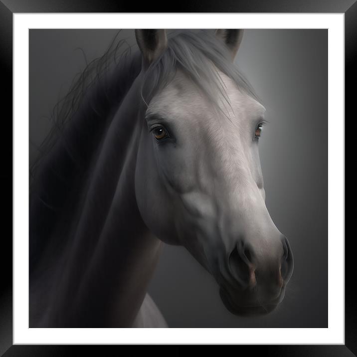 Grey Horse Portrait 3 Framed Mounted Print by Picture Wizard