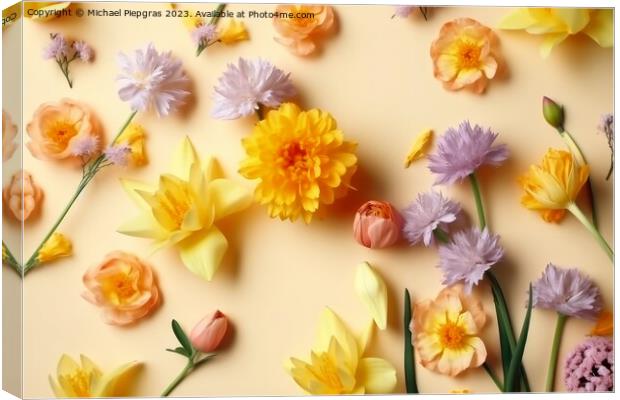 Fresh spring flowers on a pastel yellow background created with  Canvas Print by Michael Piepgras