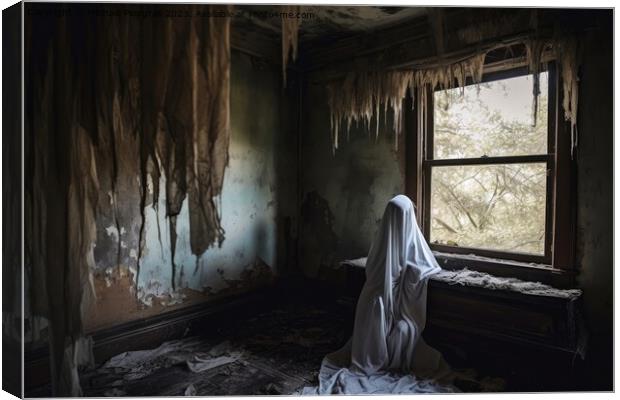 Inside an abandoned haunted house created with generative AI tec Canvas Print by Michael Piepgras