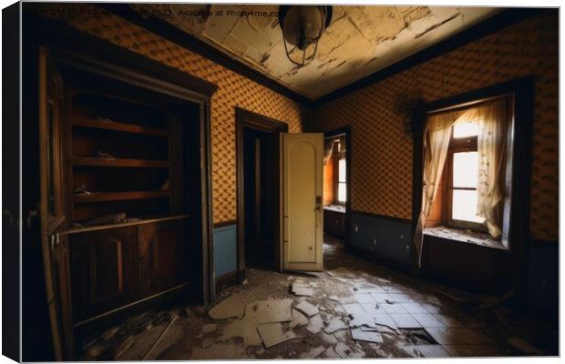 Inside an abandoned haunted house created with generative AI tec Canvas Print by Michael Piepgras