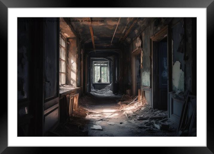 Lost and abandoned place created with generative AI technology. Framed Mounted Print by Michael Piepgras