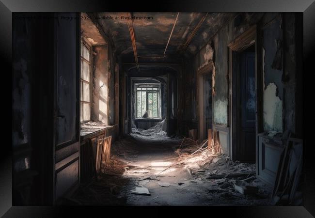 Lost and abandoned place created with generative AI technology. Framed Print by Michael Piepgras