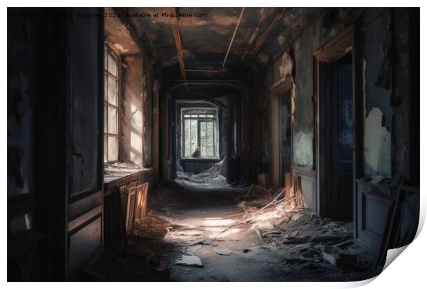 Lost and abandoned place created with generative AI technology. Print by Michael Piepgras