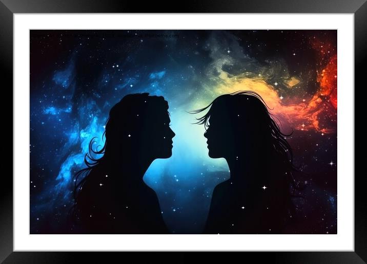 Man and woman astral silhouettes concept at cosmic background cr Framed Mounted Print by Michael Piepgras