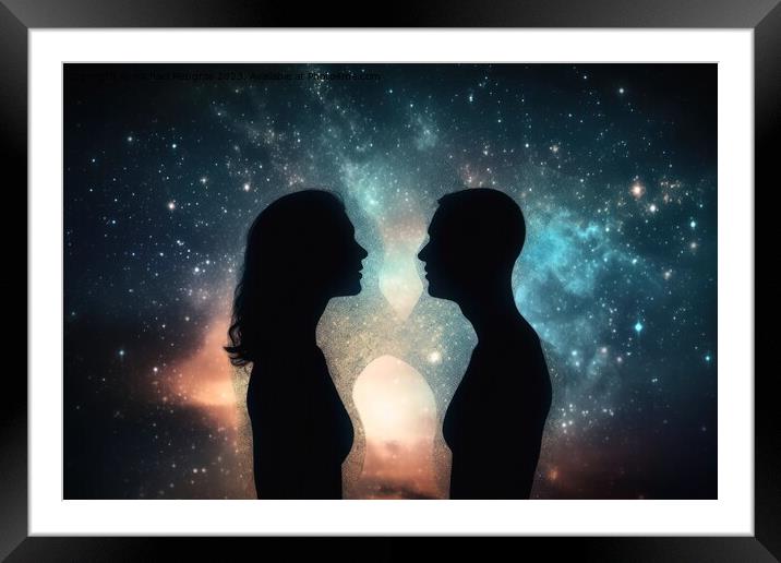 Man and woman astral silhouettes concept at cosmic background cr Framed Mounted Print by Michael Piepgras