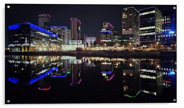 Media City Night Reflections Acrylic by Michele Davis