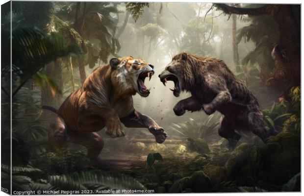 Rumble in the jungle two beasts fighting created with generative Canvas Print by Michael Piepgras