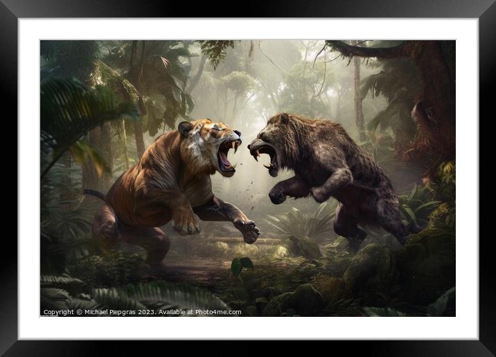 Rumble in the jungle two beasts fighting created with generative Framed Mounted Print by Michael Piepgras