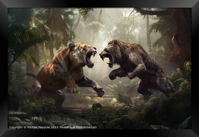 Rumble in the jungle two beasts fighting created with generative Framed Print by Michael Piepgras