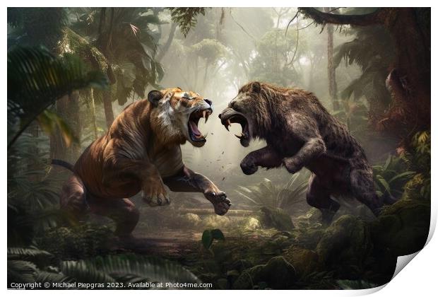 Rumble in the jungle two beasts fighting created with generative Print by Michael Piepgras