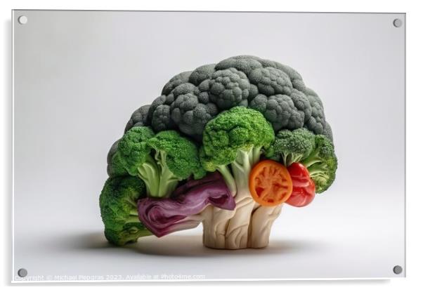 Side view of a human brain made of fresh vegetable on a white ba Acrylic by Michael Piepgras