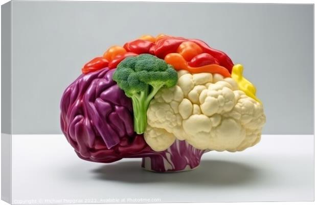Side view of a human brain made of fresh vegetable on a white ba Canvas Print by Michael Piepgras