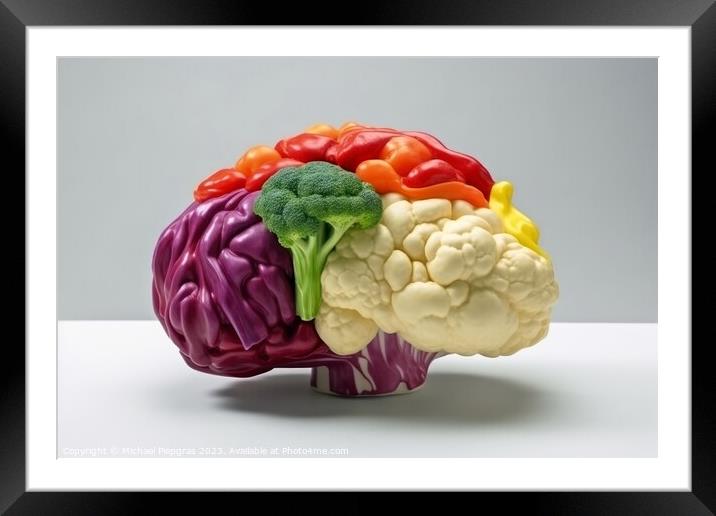 Side view of a human brain made of fresh vegetable on a white ba Framed Mounted Print by Michael Piepgras