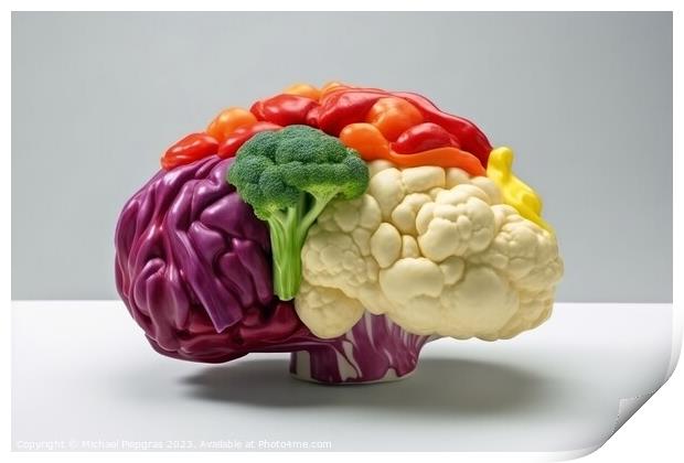Side view of a human brain made of fresh vegetable on a white ba Print by Michael Piepgras