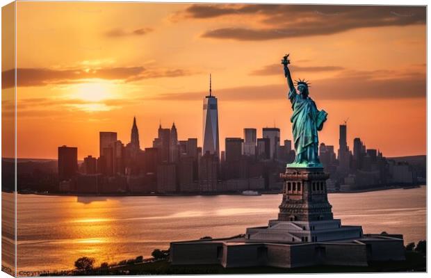 Skyline of Manhattan during sunset in New York with the big Stat Canvas Print by Michael Piepgras