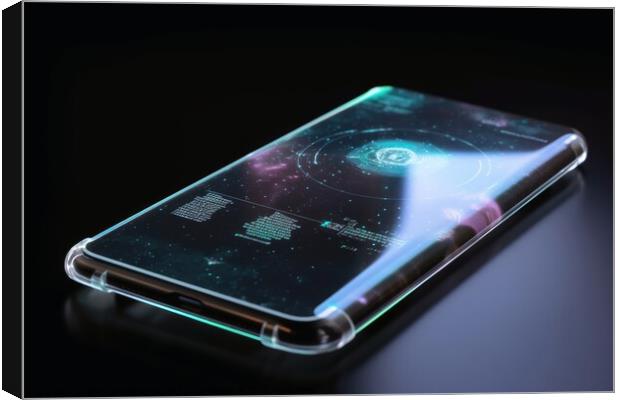 Smartphone with a holographic display created with generative AI Canvas Print by Michael Piepgras