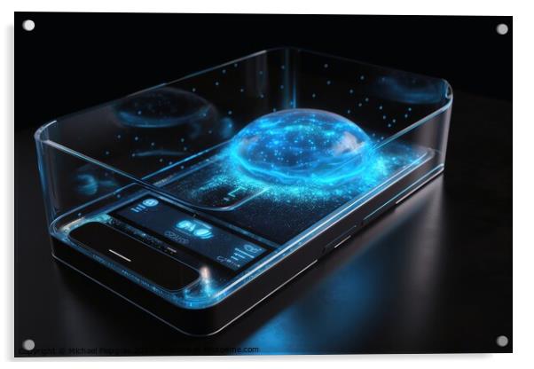 Smartphone with a holographic display created with generative AI Acrylic by Michael Piepgras