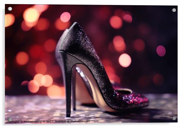 Stylish high heel shoes with glitter and bokeh lights created wi Acrylic by Michael Piepgras