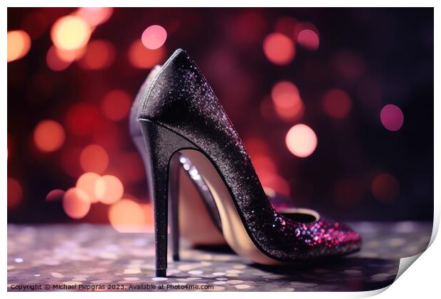 Stylish high heel shoes with glitter and bokeh lights created wi Print by Michael Piepgras