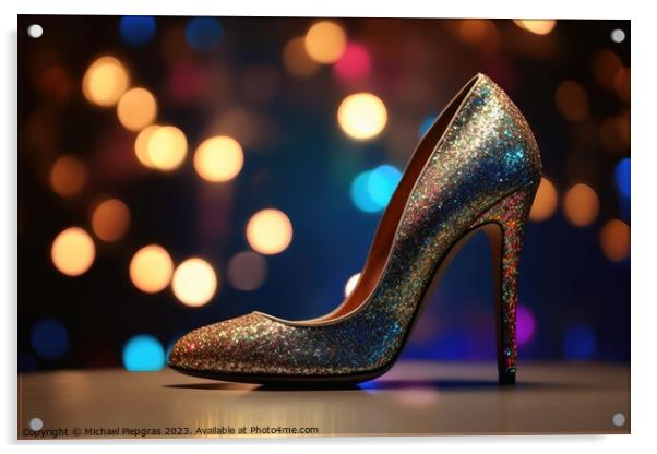 Stylish high heel shoes with glitter and bokeh lights created wi Acrylic by Michael Piepgras