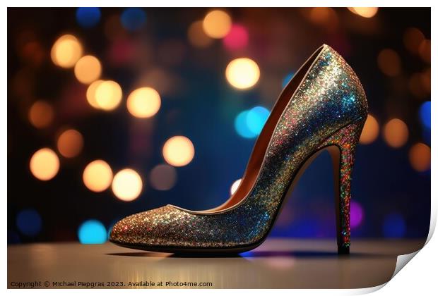 Stylish high heel shoes with glitter and bokeh lights created wi Print by Michael Piepgras