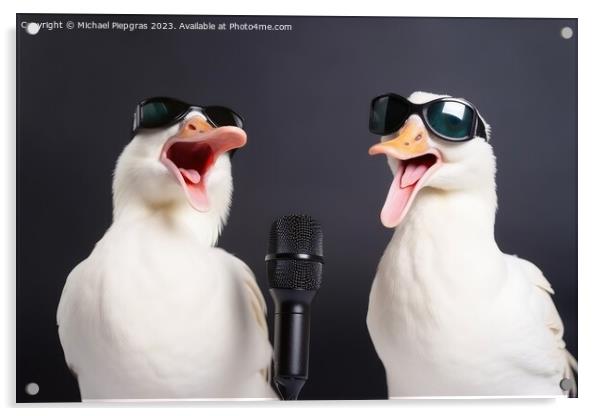 Two white goose singing a song created with generative AI techno Acrylic by Michael Piepgras