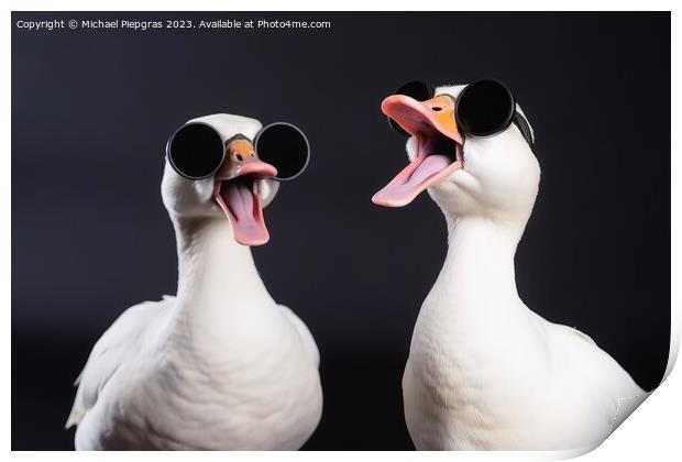 Two white goose singing a song created with generative AI techno Print by Michael Piepgras