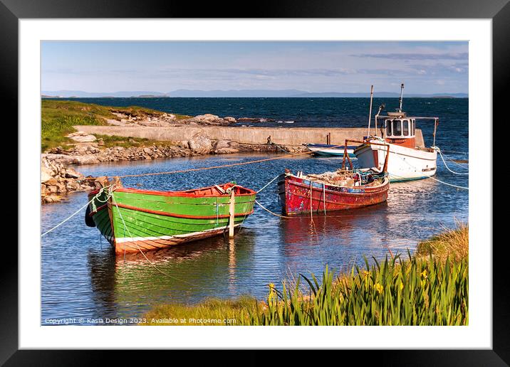 Colourful Fishing Boats, Berneray Framed Mounted Print by Kasia Design