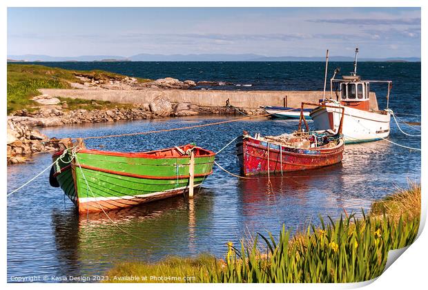 Colourful Fishing Boats, Berneray Print by Kasia Design