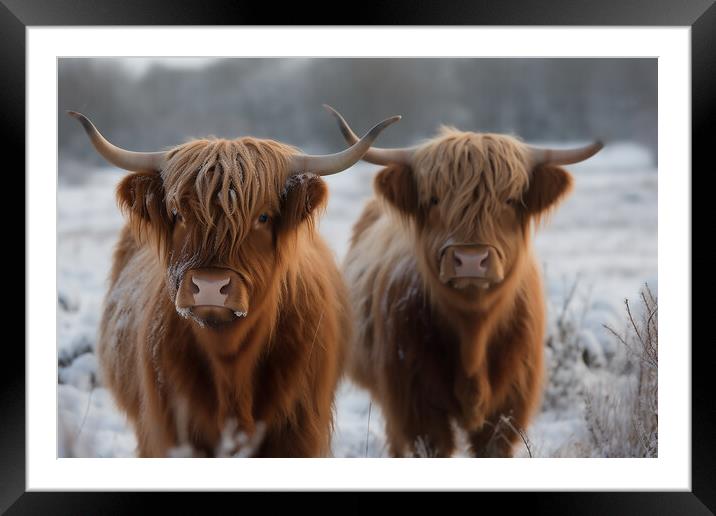 Highland Cows In The Snow 1 Framed Mounted Print by Picture Wizard